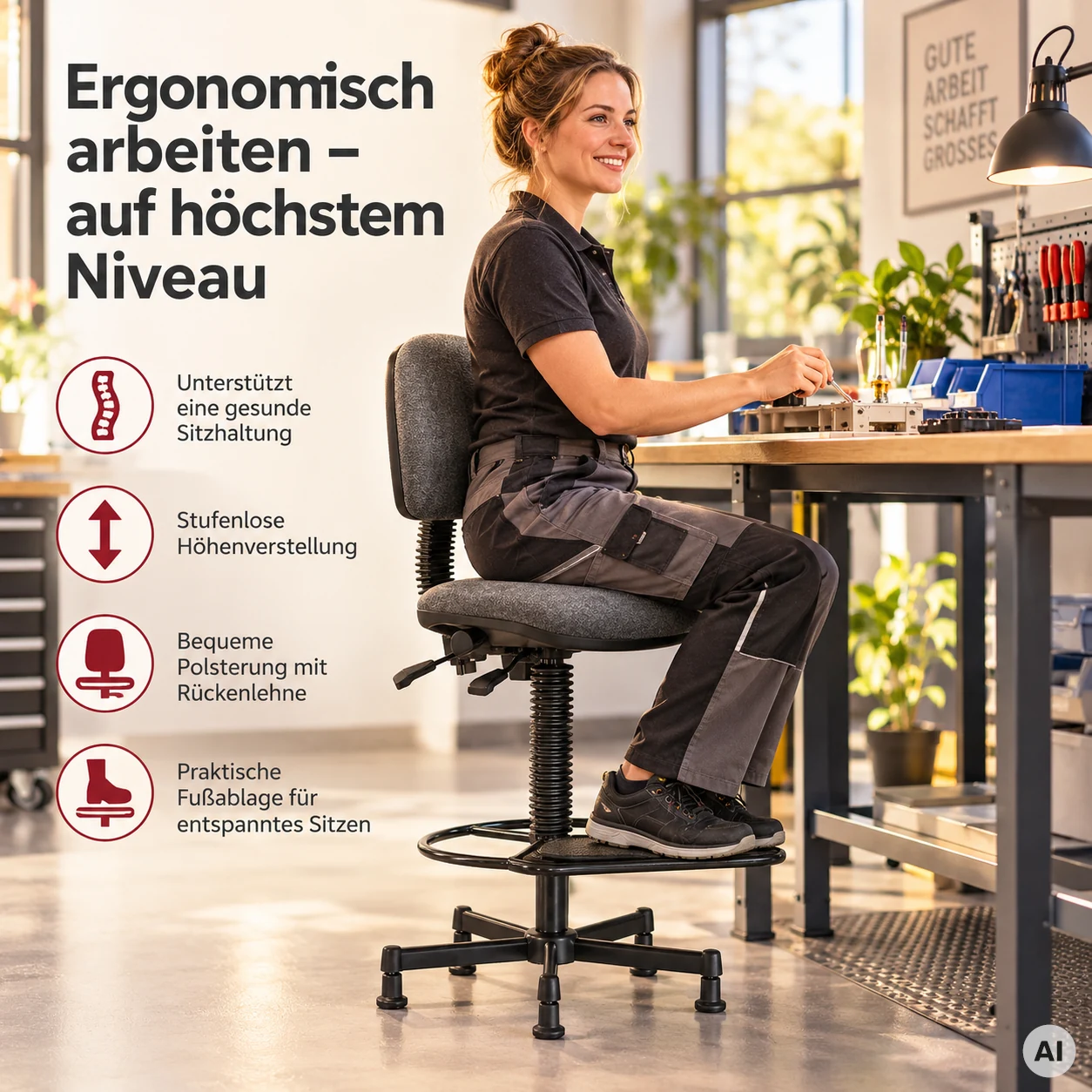Industry 2 - Hocker mir Rückenlehne und Fußablage