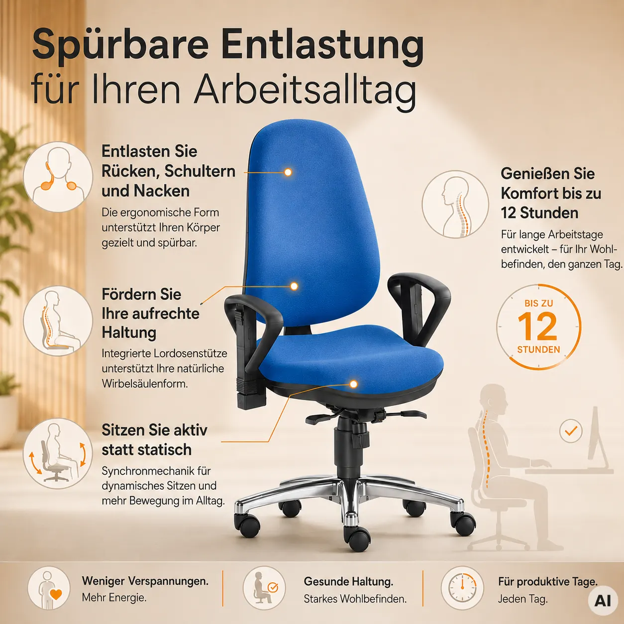 Ergonomischer Bürostuhl bei Rundrücken - Anti-Hohlkreuz