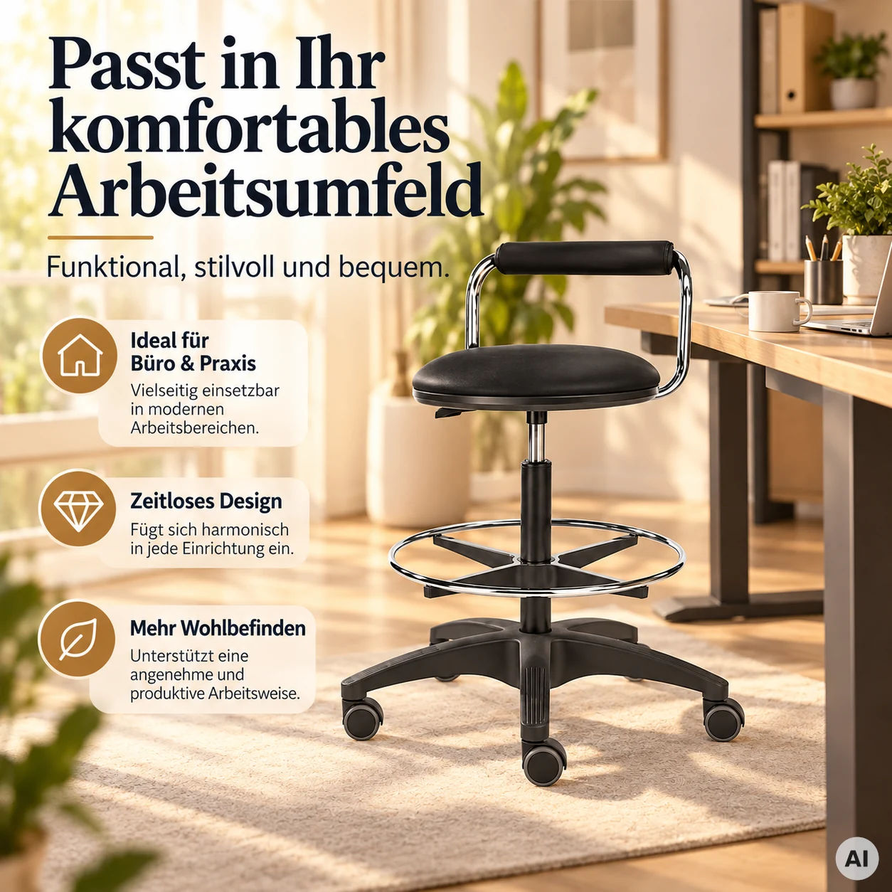 Labor 4 - Hocker mit Rückenlehne und Fußring