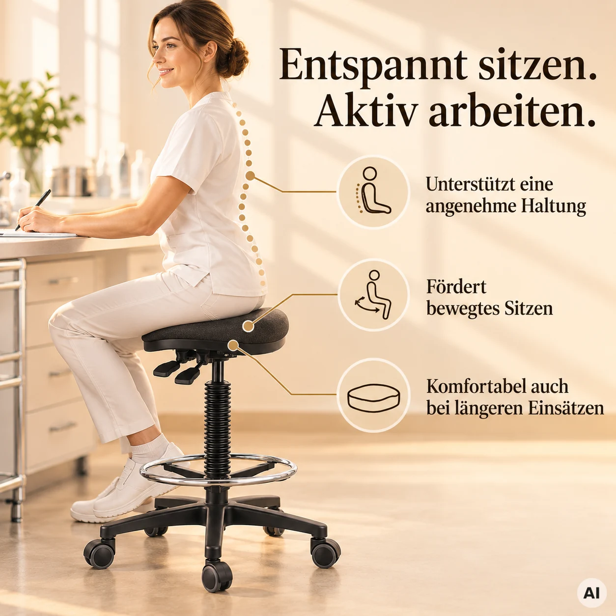 Labor 3 - Bequemer Arbeitshocker mit Fußring