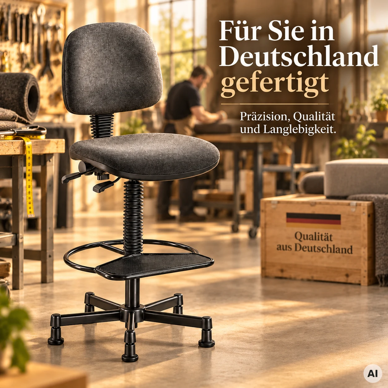 Industry 2 - Hocker mir Rückenlehne und Fußablage